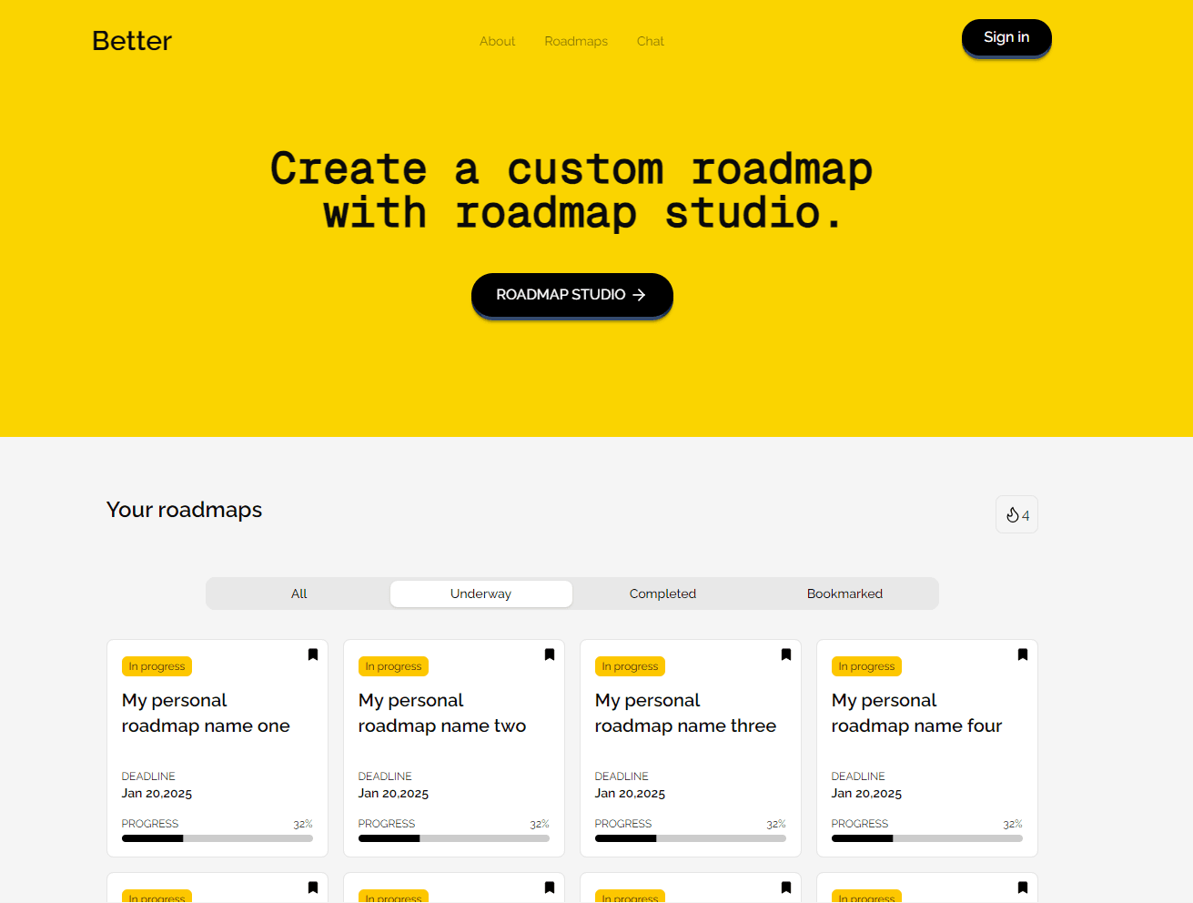 Personal roadmap listing